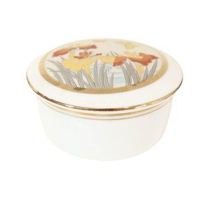 VINTAGE The Art Of Chokin Iris & Butterfly Trinket Box With Lid Made In Japan